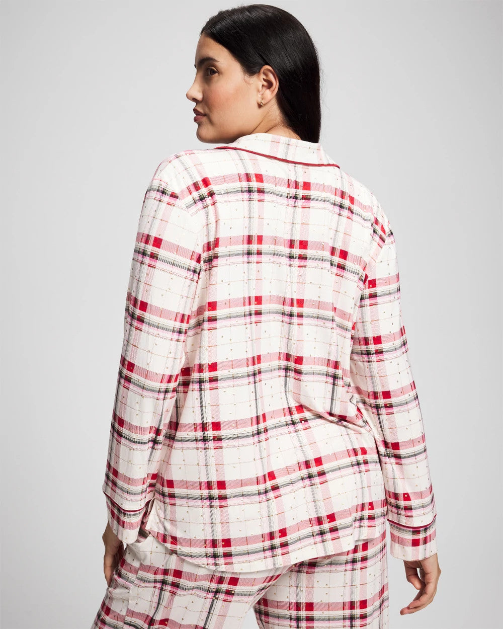Cool Nights Long Sleeve Notch Collar with Piped Placket Pajama Top - TARTAN TEXTILE CHAMP | Soma on sale