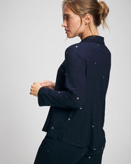 Cool Nights Long Sleeve Notch Collar with Piped Placket Pajama Top - SILVER DEW DROP/NAVY | Soma sale