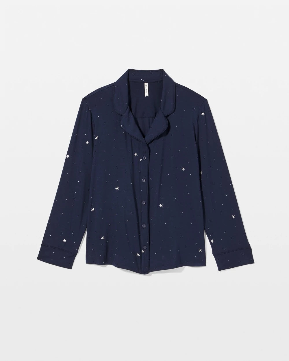 Cool Nights Long Sleeve Notch Collar with Piped Placket Pajama Top - SILVER DEW DROP/NAVY | Soma sale