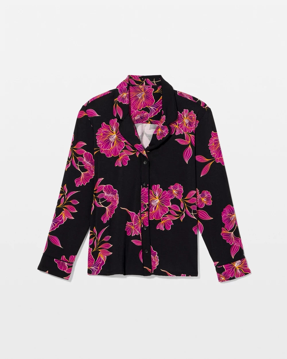 Cool Nights Long Sleeve Notch Collar with Piped Placket Pajama Top - GILDED BLOOMS MAGENTA | Soma discount