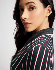 Cool Nights Long Sleeve Notch Collar with Piped Placket Pajama Top - MIDNIGHT STRIPE GREEN JOL | Soma Online