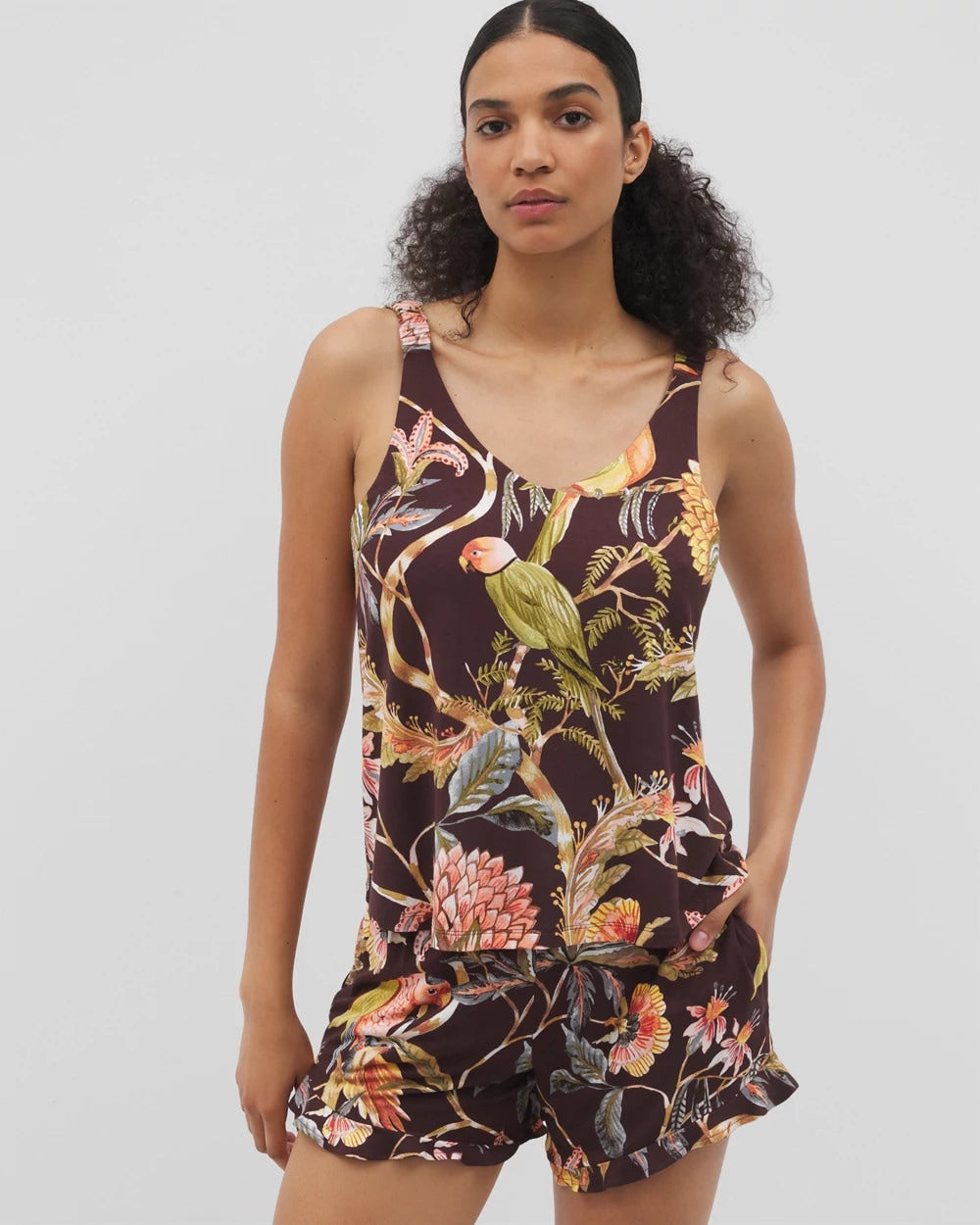 Shirred Strap Pajama Tank - PARROT-DISO PLUME G PLUM | Soma for sale