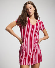 Short Sleeve Sleepshirt - SLEIGHBELL STRIPE RED | Soma Online