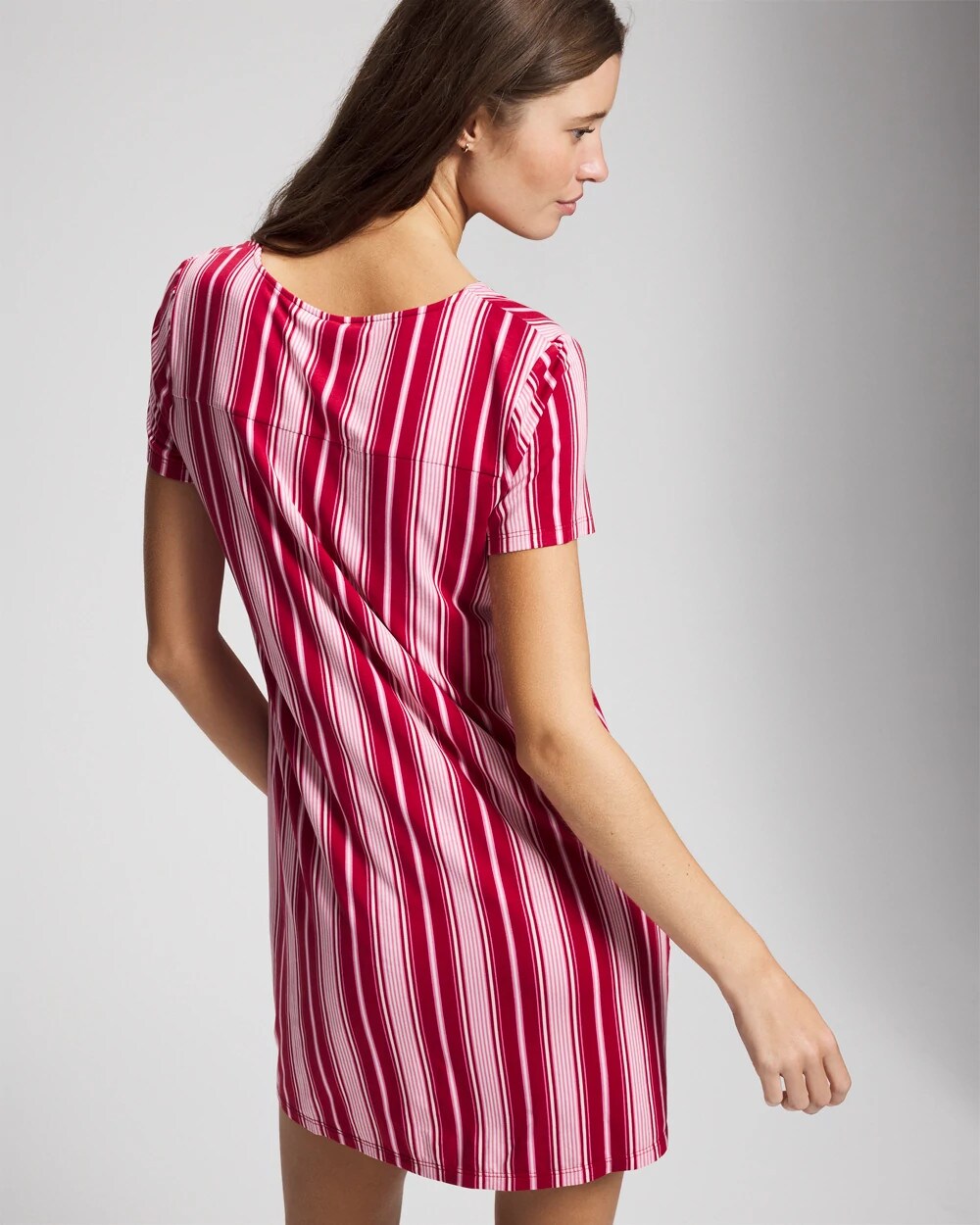 Short Sleeve Sleepshirt - SLEIGHBELL STRIPE RED | Soma Online