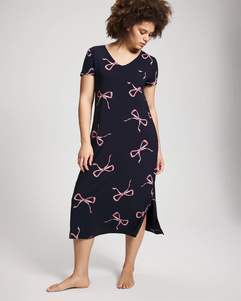 Short Sleeve Long Sleepshirt - BELOVED BOWS GRAND NAVY | Soma discount