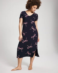 Short Sleeve Long Sleepshirt - BELOVED BOWS GRAND NAVY | Soma discount
