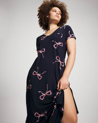 Short Sleeve Long Sleepshirt - BELOVED BOWS GRAND NAVY | Soma discount