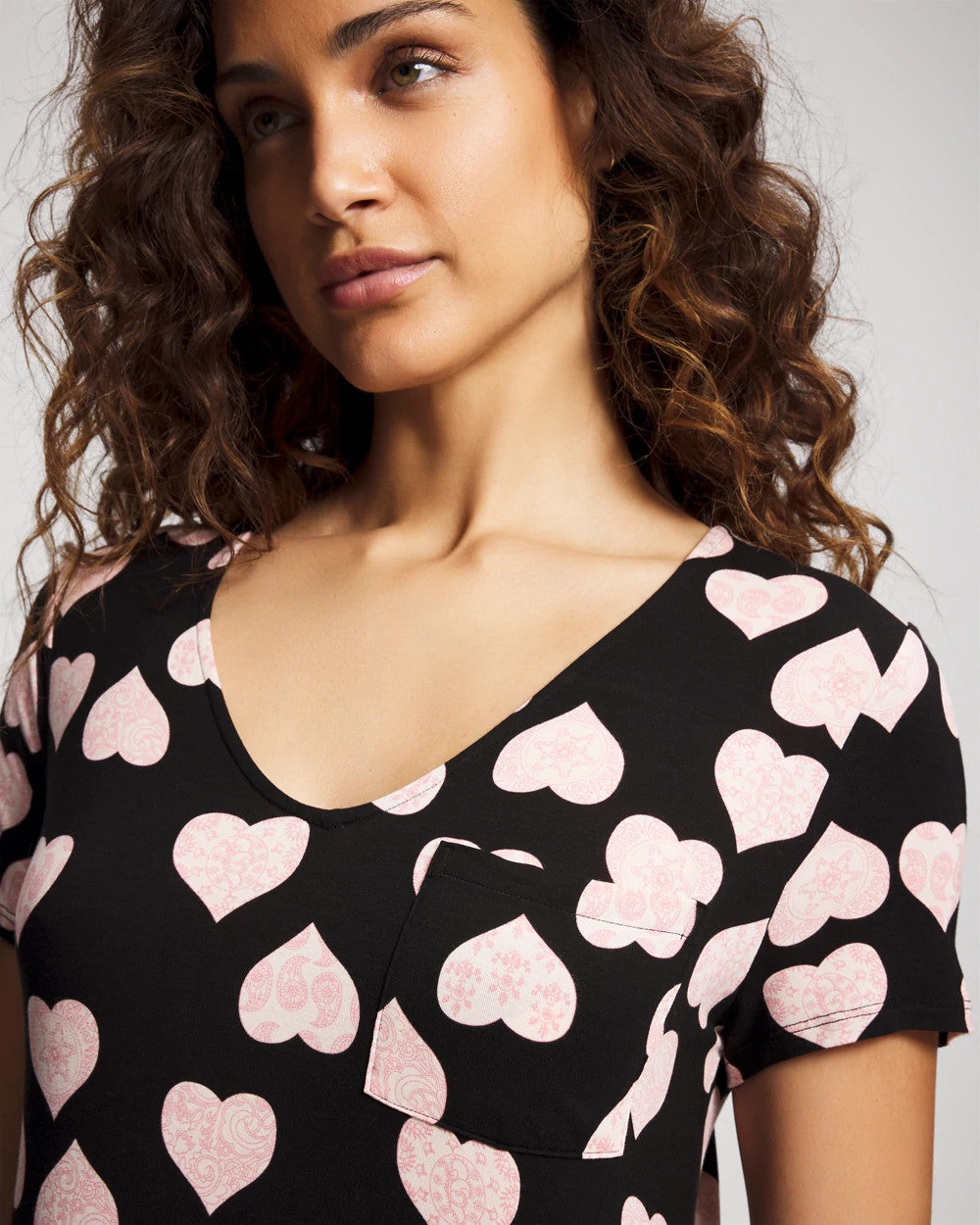 Short Sleeve Long Sleepshirt - MANDALA HEARTS BLACK | Soma outlet