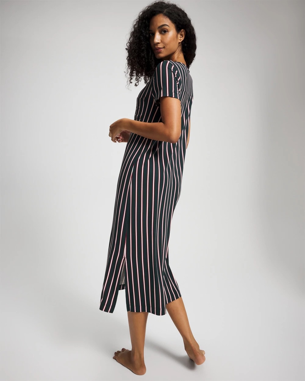Short Sleeve Long Sleepshirt - MIDNIGHT STRIPE GREEN JOL | Soma for sale