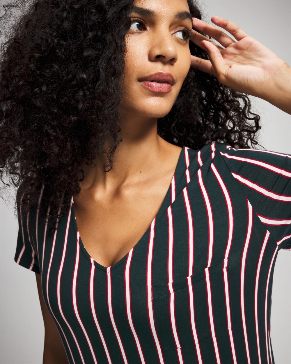 Short Sleeve Long Sleepshirt - MIDNIGHT STRIPE GREEN JOL | Soma for sale