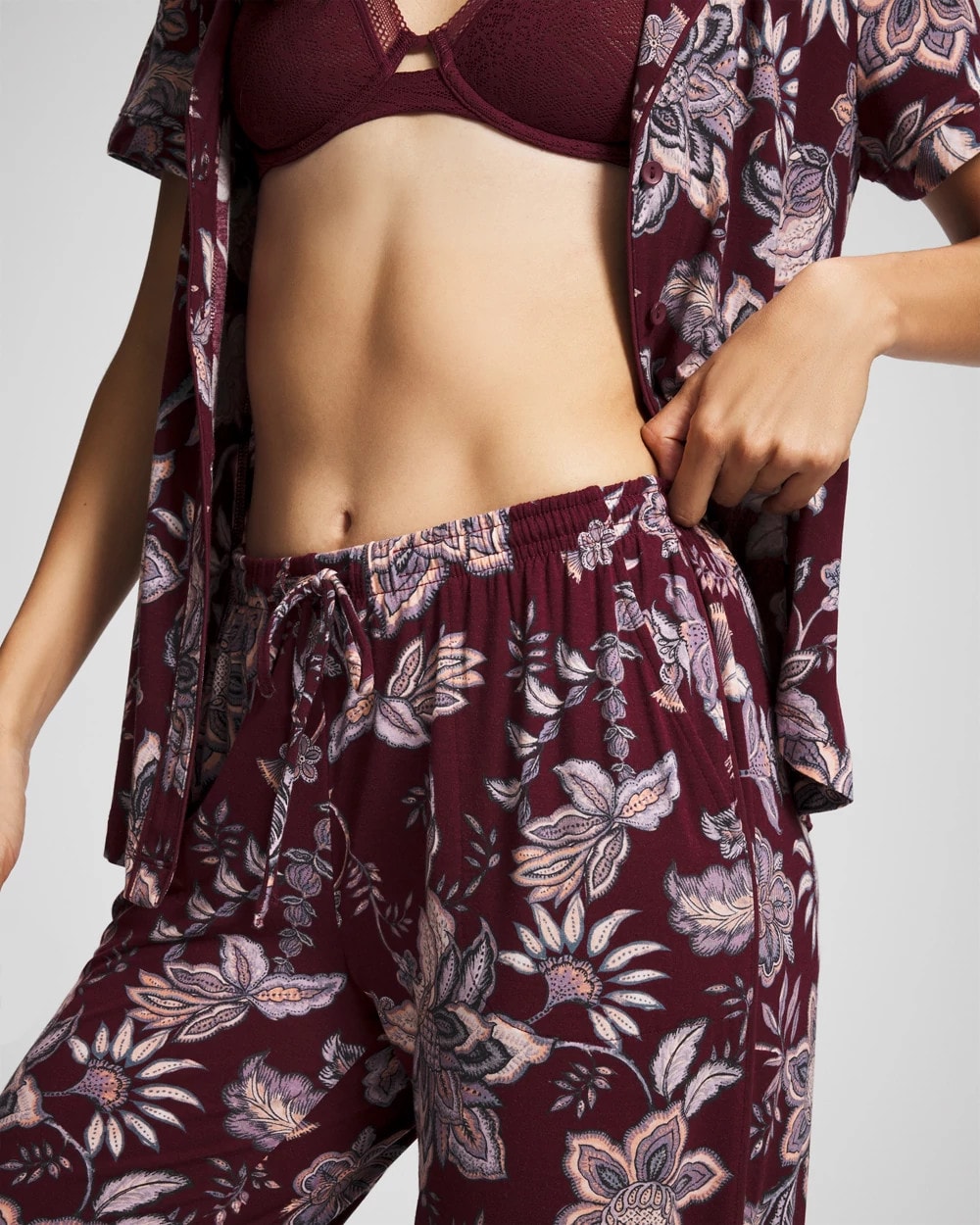 Piped Crop Pajama Pants - PAISLEY SPLENDOR PLUM | Soma on sale
