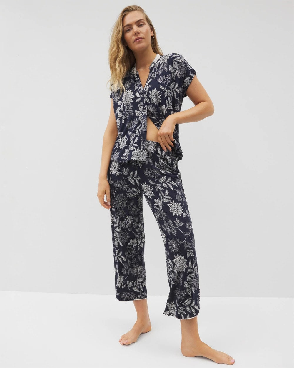 Piped Crop Pajama Pants - MEANDERING GARDEN NAVY | Soma sale