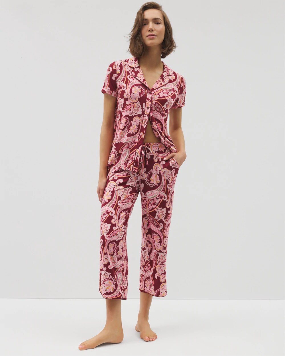 Piped Crop Pajama Pants - KASHMIR PAISLEY KISS | Soma Online