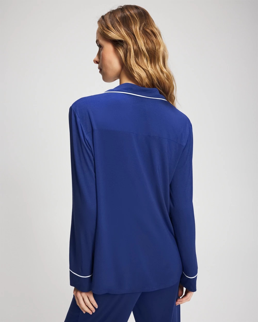 Long Sleeve Notch Collar w/ Piped Placket Pajama Top - MAJESTY BLUE | Soma near me