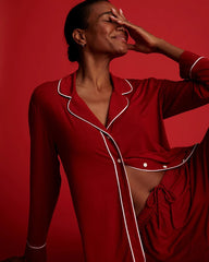 Long Sleeve Notch Collar w/ Piped Placket Pajama Top - PAINT THE TOWN RED | Soma for sale