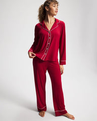Long Sleeve Notch Collar w/ Piped Placket Pajama Top - PAINT THE TOWN RED | Soma for sale