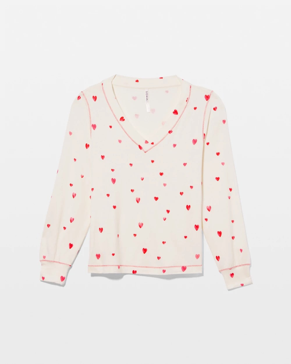 Long-Sleeve V-Neck Pajama Top - FLOATING HEARTS CHAMPAGNE | Soma sale
