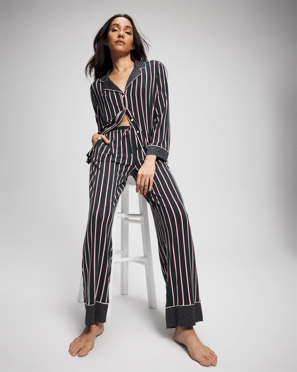 Printed Pajama Pant - MIDNIGHT STRIPE GREEN JOL | Soma for sale