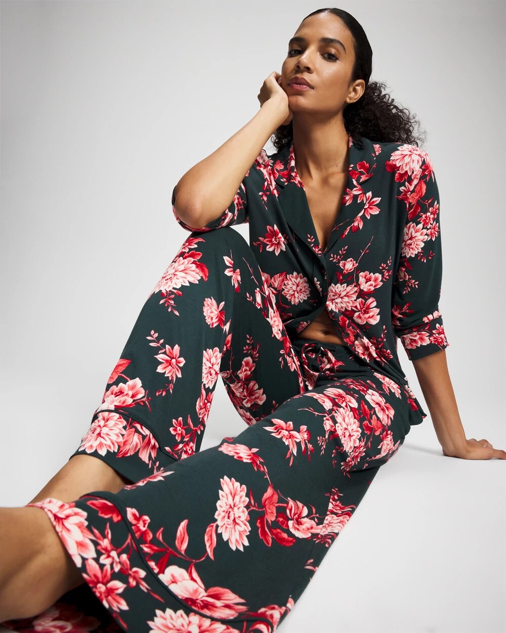 Printed Pajama Pant - COTTAGE FLORAL GREEN | Soma discount