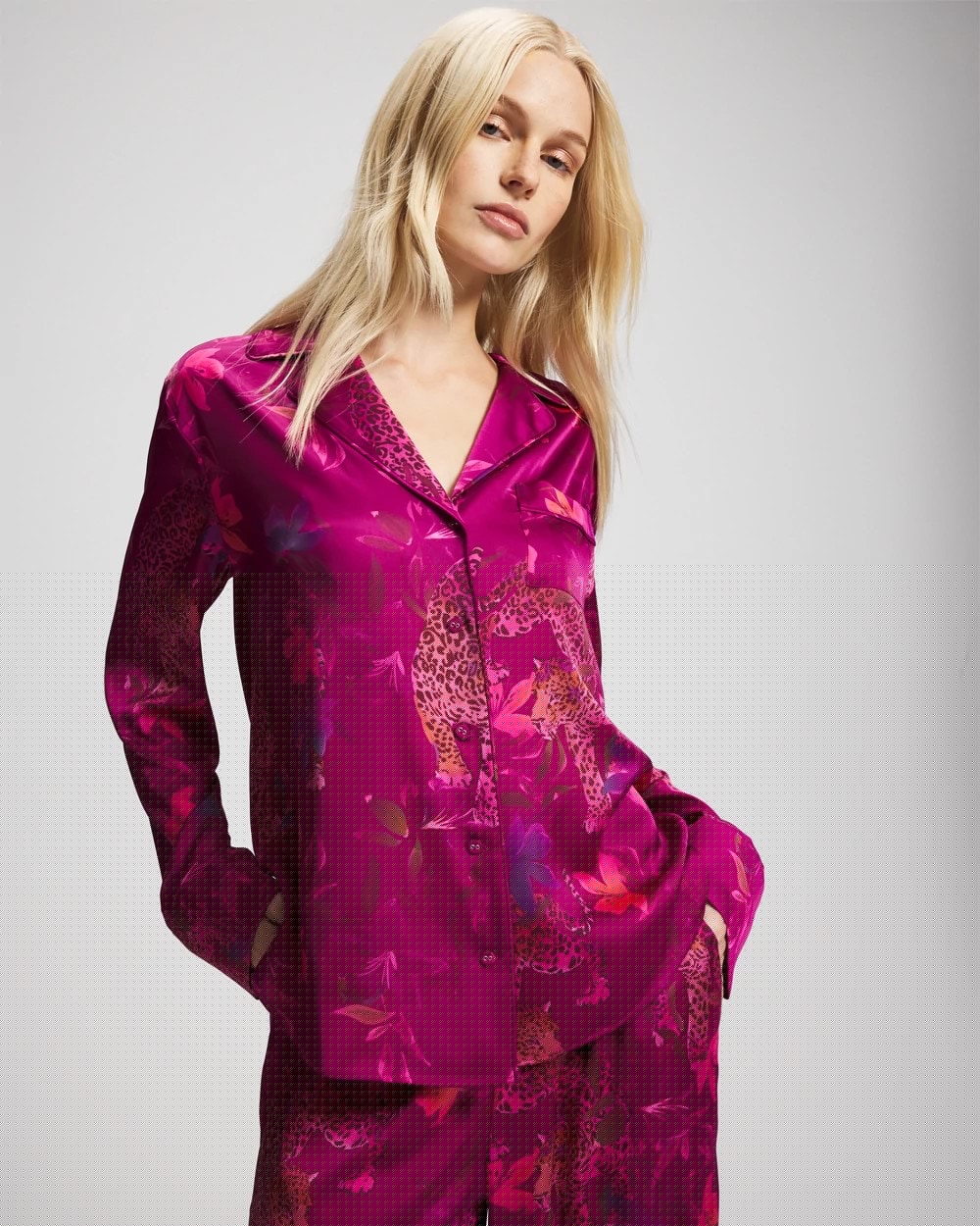Long Sleeve Notch Collar Pajama Top - WILD WONDERS MAGENTA | Soma Online