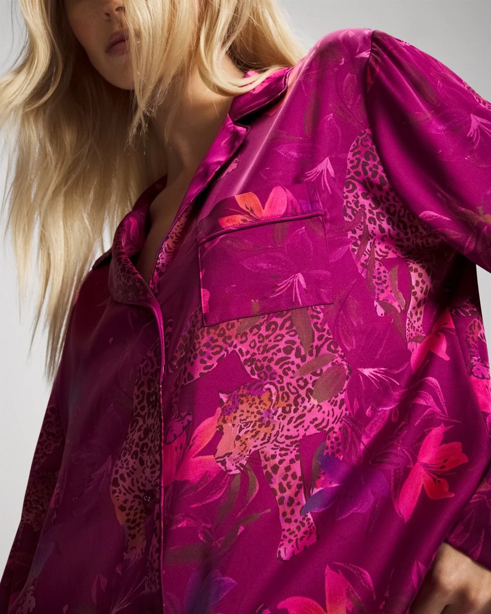 Long Sleeve Notch Collar Pajama Top - WILD WONDERS MAGENTA | Soma Online