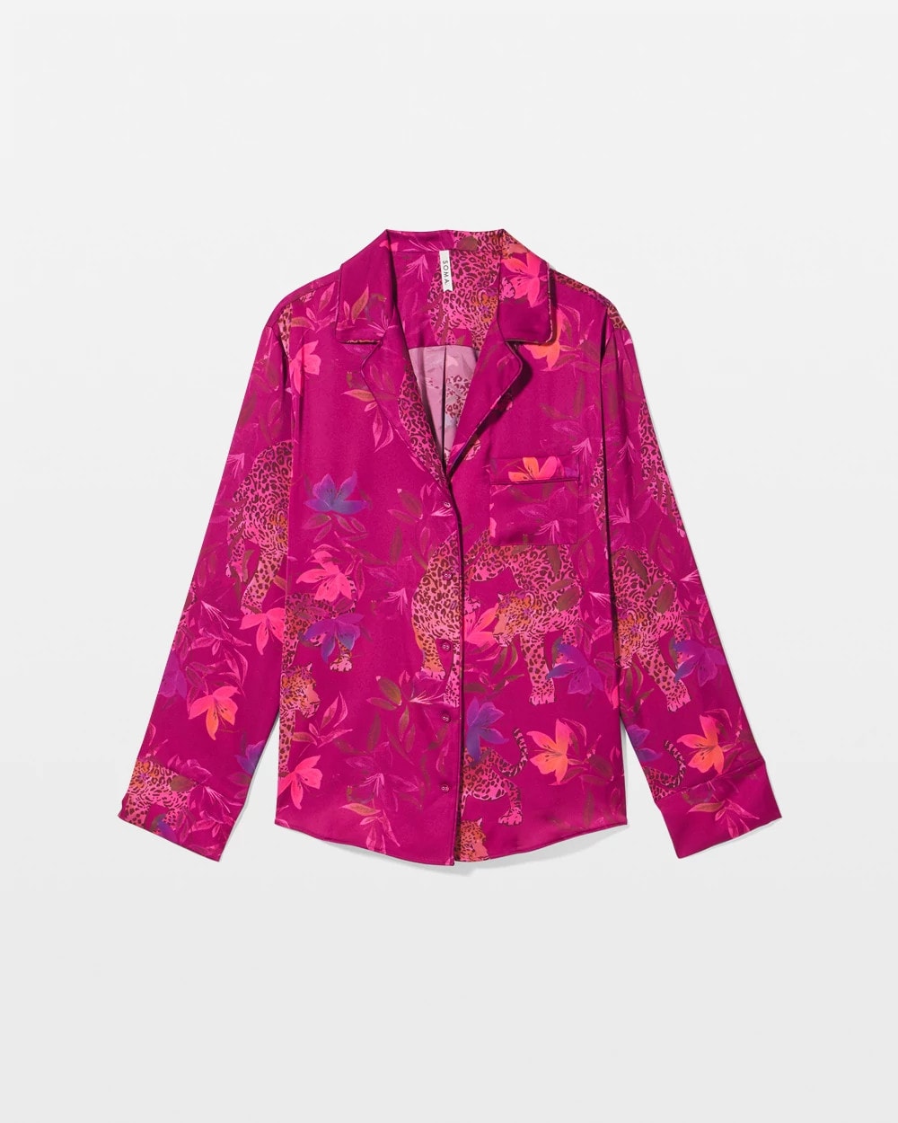 Long Sleeve Notch Collar Pajama Top - WILD WONDERS MAGENTA | Soma Online
