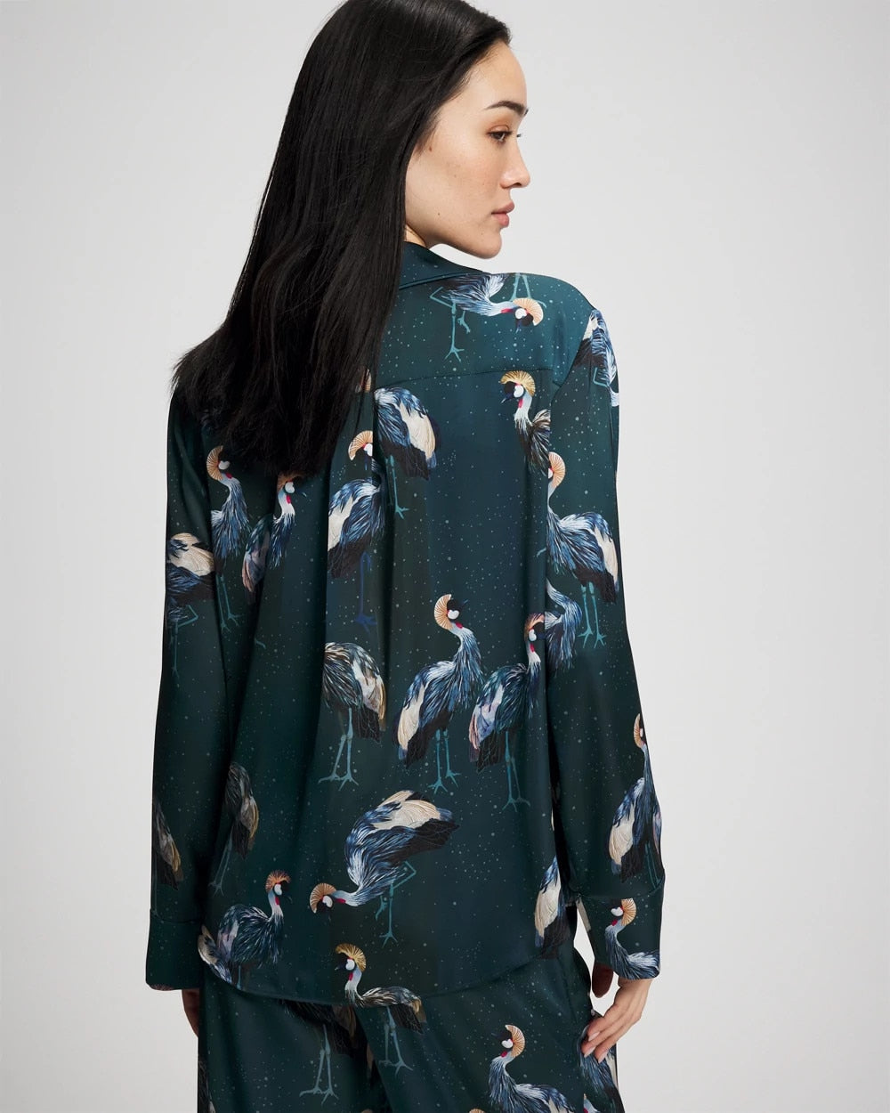 Long Sleeve Notch Collar Pajama Top - MIDNIGHT CRANES BLUE | Soma outlet
