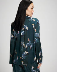 Long Sleeve Notch Collar Pajama Top - MIDNIGHT CRANES BLUE | Soma outlet
