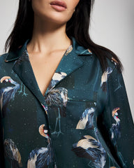 Long Sleeve Notch Collar Pajama Top - MIDNIGHT CRANES BLUE | Soma outlet