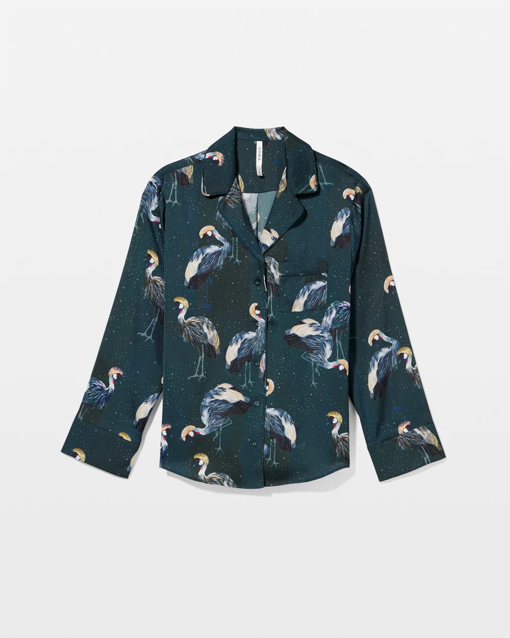 Long Sleeve Notch Collar Pajama Top - MIDNIGHT CRANES BLUE | Soma outlet