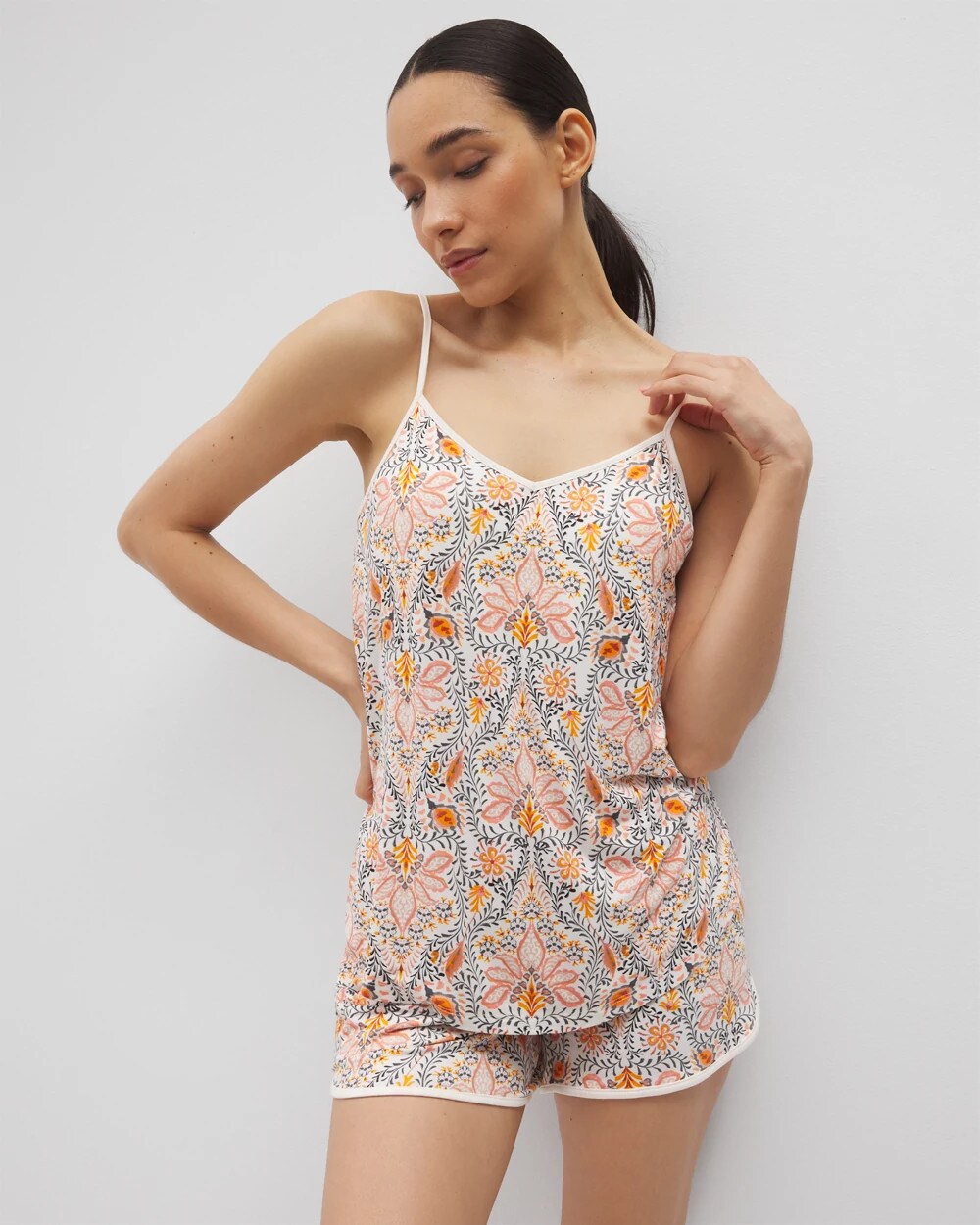 V-Neck Pajama Cami - VINE PAISLEY CHAMPAGNE M | Soma outlet