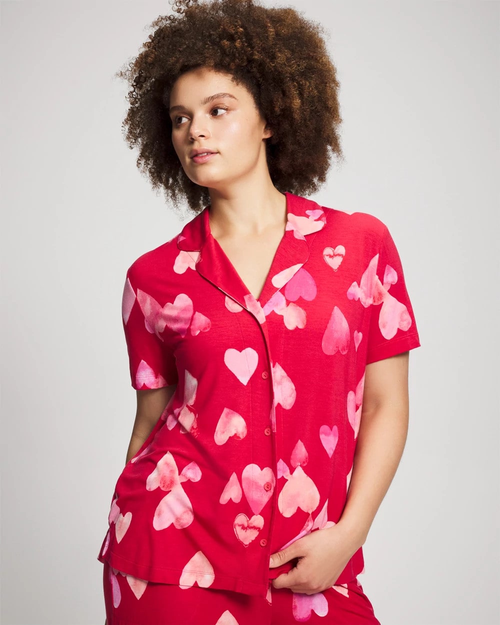 Short Sleeve Notch Collar Pajama Top - WHOLE LOTTA LOVE RED | Soma for sale