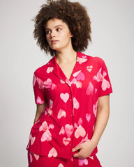Short Sleeve Notch Collar Pajama Top - WHOLE LOTTA LOVE RED | Soma for sale