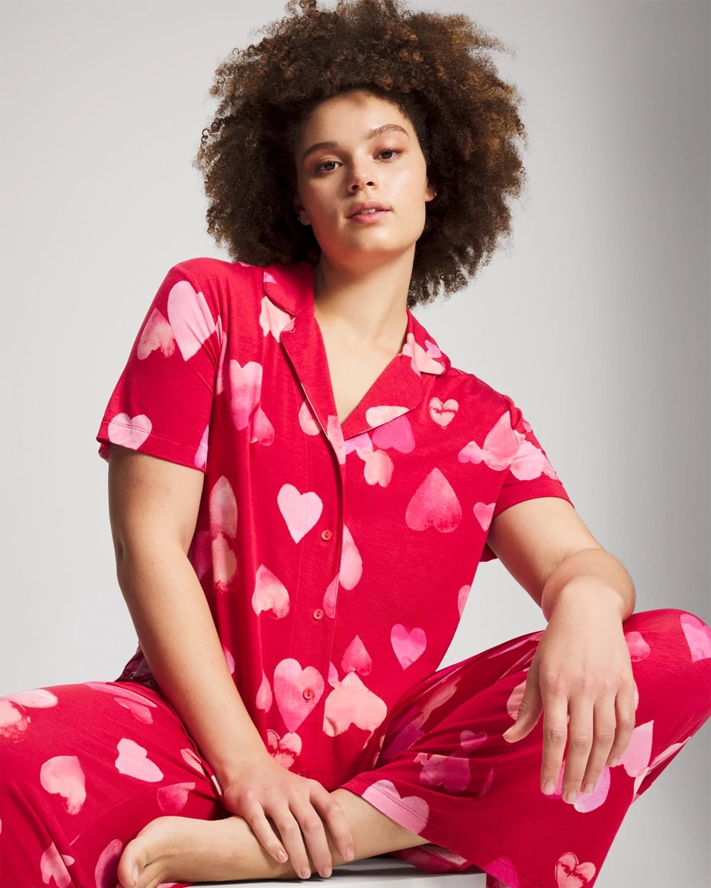 Short Sleeve Notch Collar Pajama Top - WHOLE LOTTA LOVE RED | Soma for sale