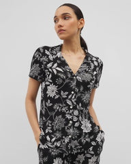 Short Sleeve Notch Collar Pajama Top - MEANDERING GARDEN BLACK | Soma sale