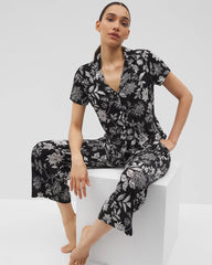 Short Sleeve Notch Collar Pajama Top - MEANDERING GARDEN BLACK | Soma sale