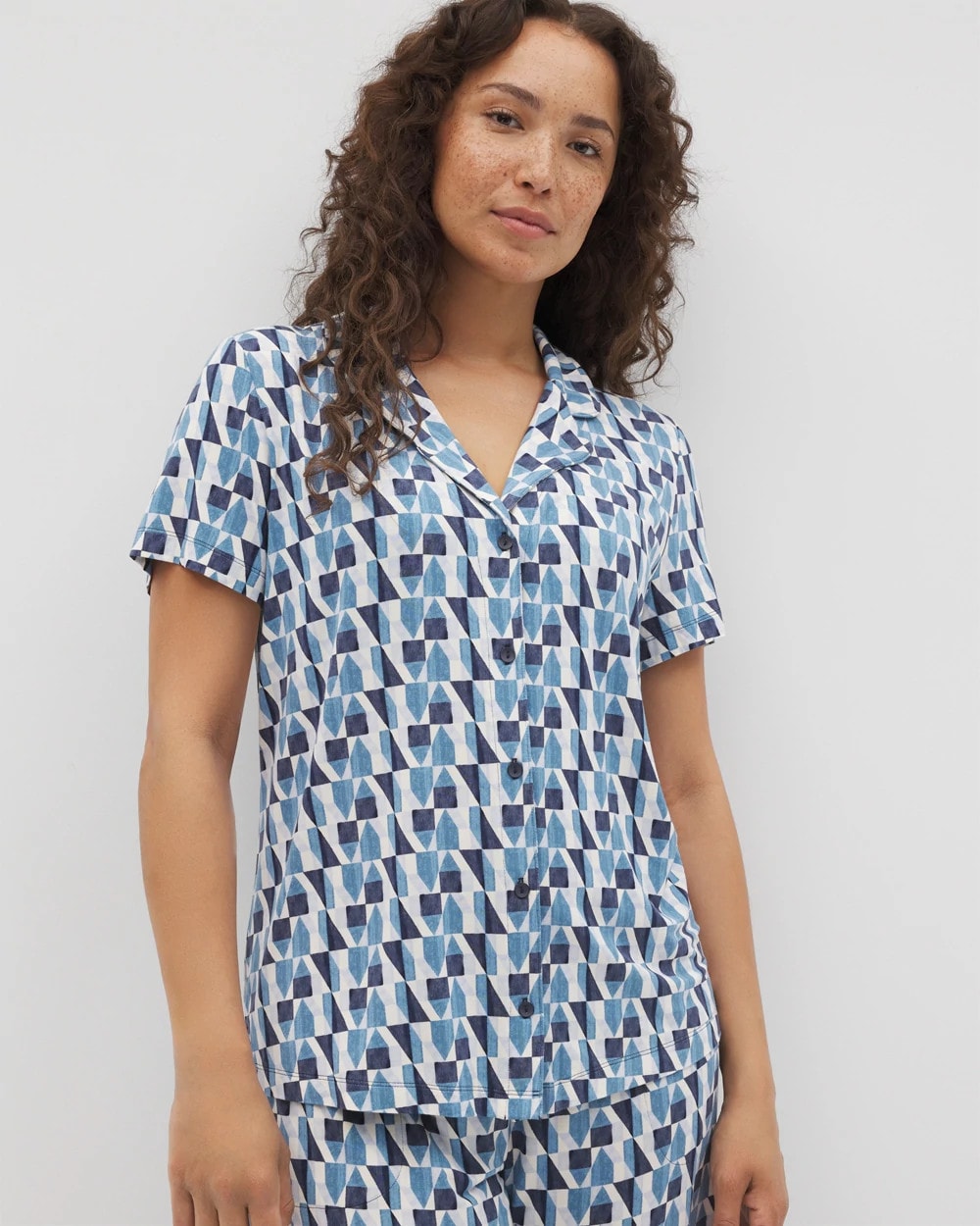 Short Sleeve Notch Collar Pajama Top - PRISM GEO MID NAVY | Soma discount