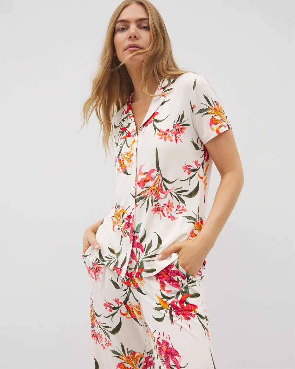 Short Sleeve Notch Collar Pajama Top - LE TIGRE FLORA CHAMPAGNE | Soma Online
