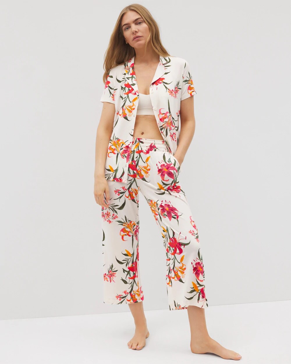 Short Sleeve Notch Collar Pajama Top - LE TIGRE FLORA CHAMPAGNE | Soma Online