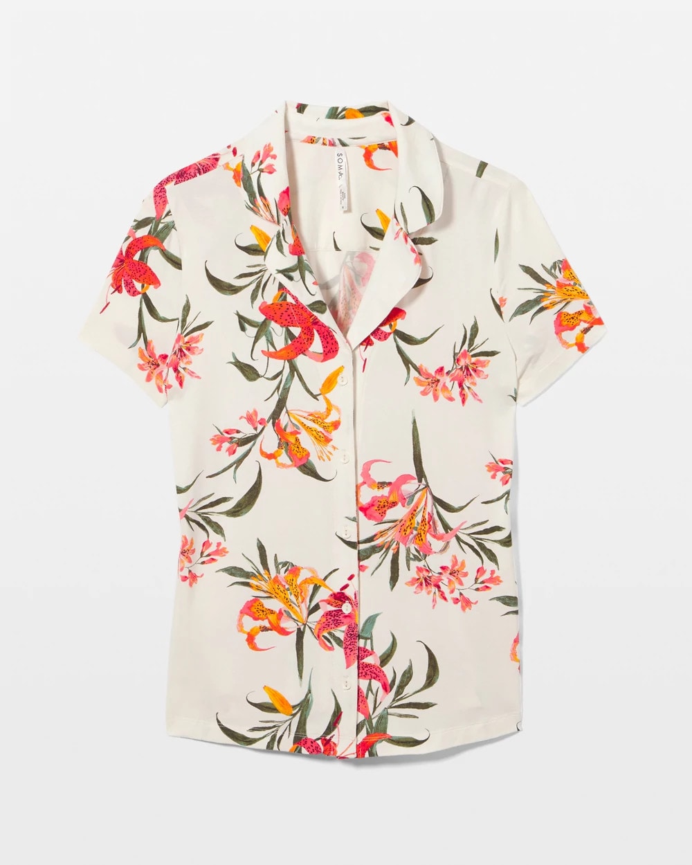 Short Sleeve Notch Collar Pajama Top - LE TIGRE FLORA CHAMPAGNE | Soma Online