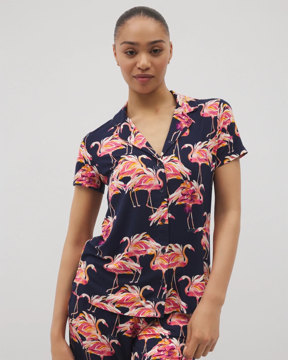 Short Sleeve Notch Collar Pajama Top - PARTY LIKE A FLOCK STAR N | Soma outlet