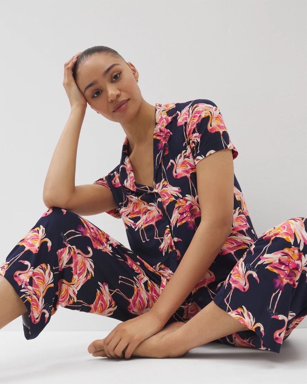 Short Sleeve Notch Collar Pajama Top - PARTY LIKE A FLOCK STAR N | Soma outlet