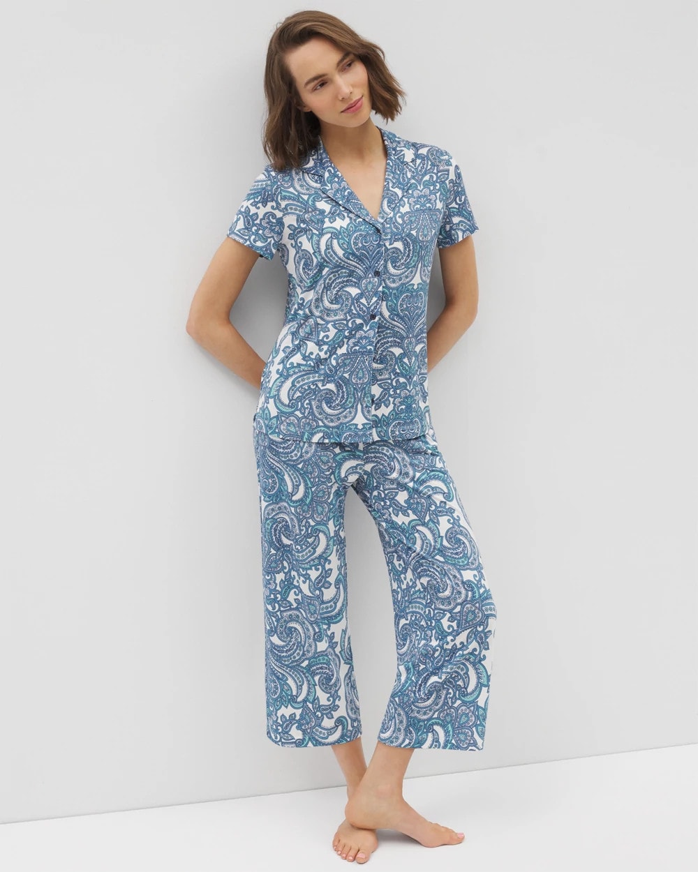 Short Sleeve Notch Collar Pajama Top - SHOW OFF PAISLEY COCONUT | Soma near me