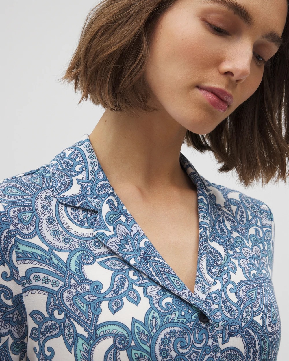 Short Sleeve Notch Collar Pajama Top - SHOW OFF PAISLEY COCONUT | Soma near me
