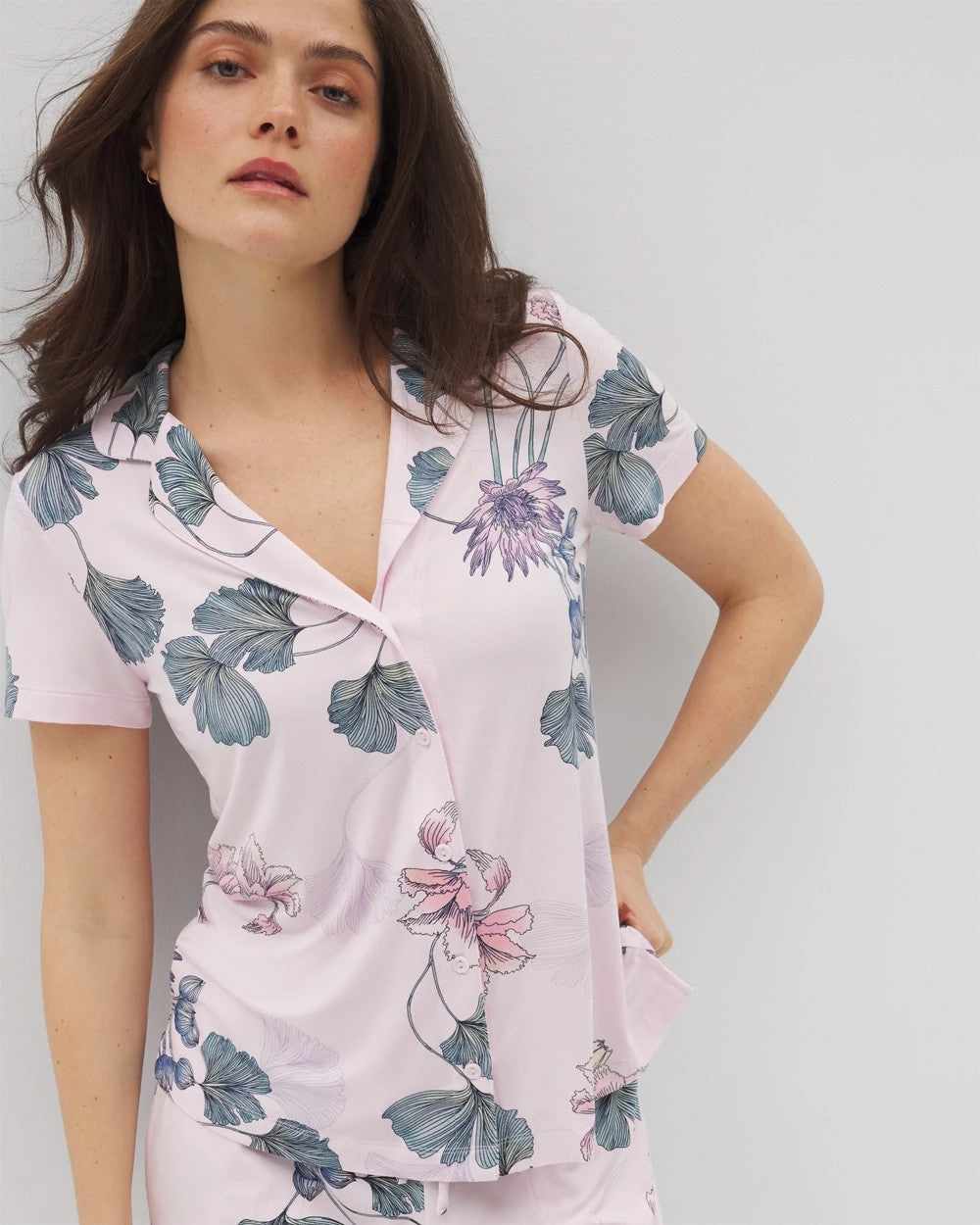 Short Sleeve Notch Collar Pajama Top - FLORAL HAVEN SUGAR COATED | Soma for sale
