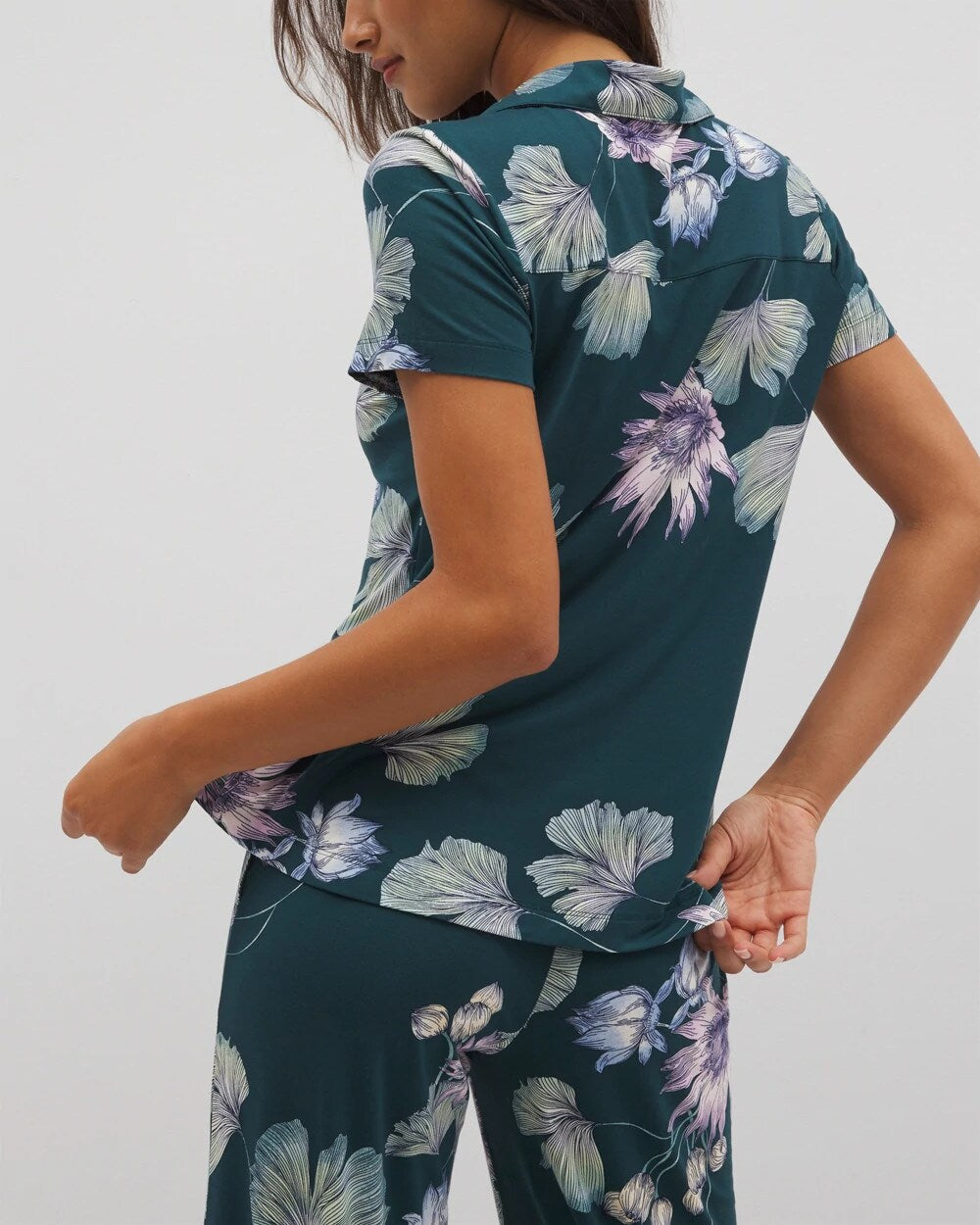 Short Sleeve Notch Collar Pajama Top - HAVEN BOTANICAL DARK SEA | Soma on sale