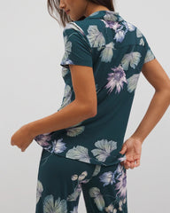 Short Sleeve Notch Collar Pajama Top - HAVEN BOTANICAL DARK SEA | Soma on sale