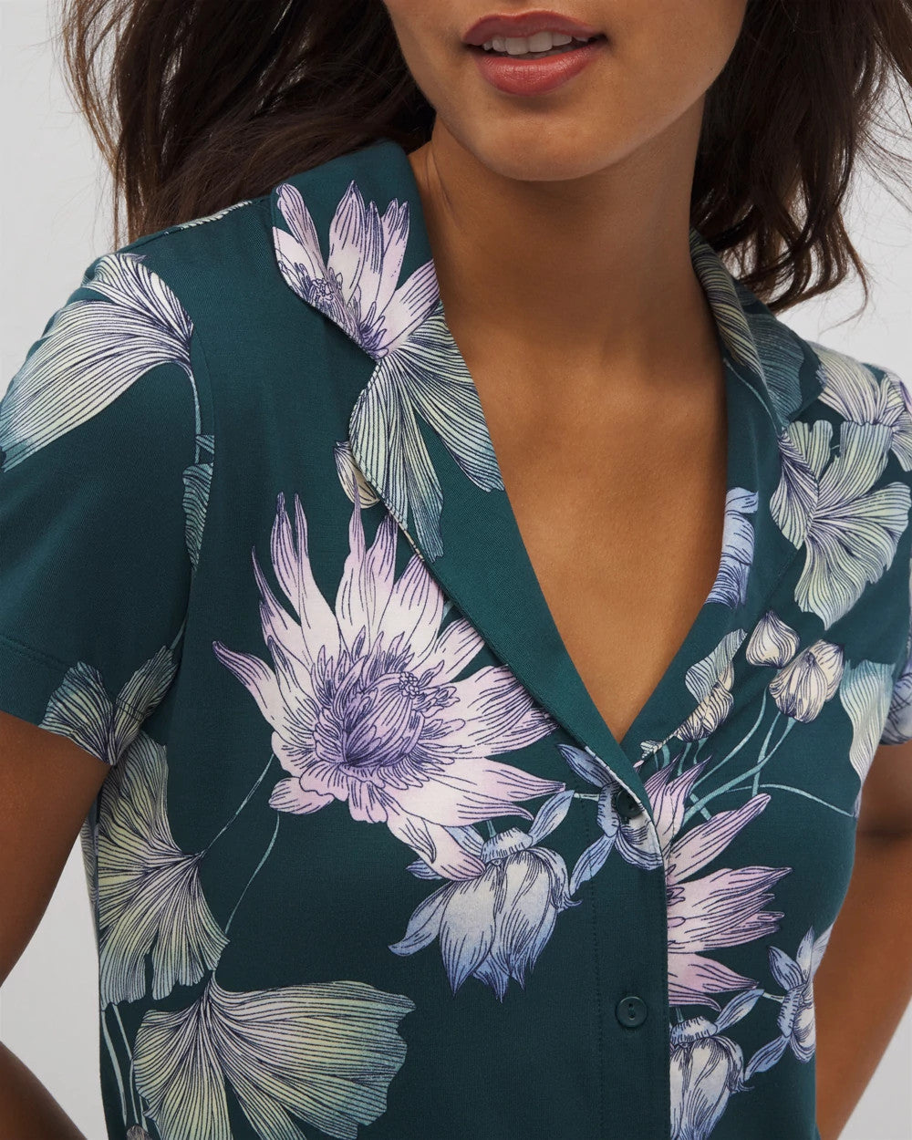 Short Sleeve Notch Collar Pajama Top - HAVEN BOTANICAL DARK SEA | Soma on sale