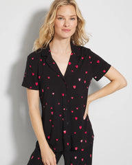 Short Sleeve Notch Collar Pajama Top - FLOATING HEARTS BLACK RED | Soma Online