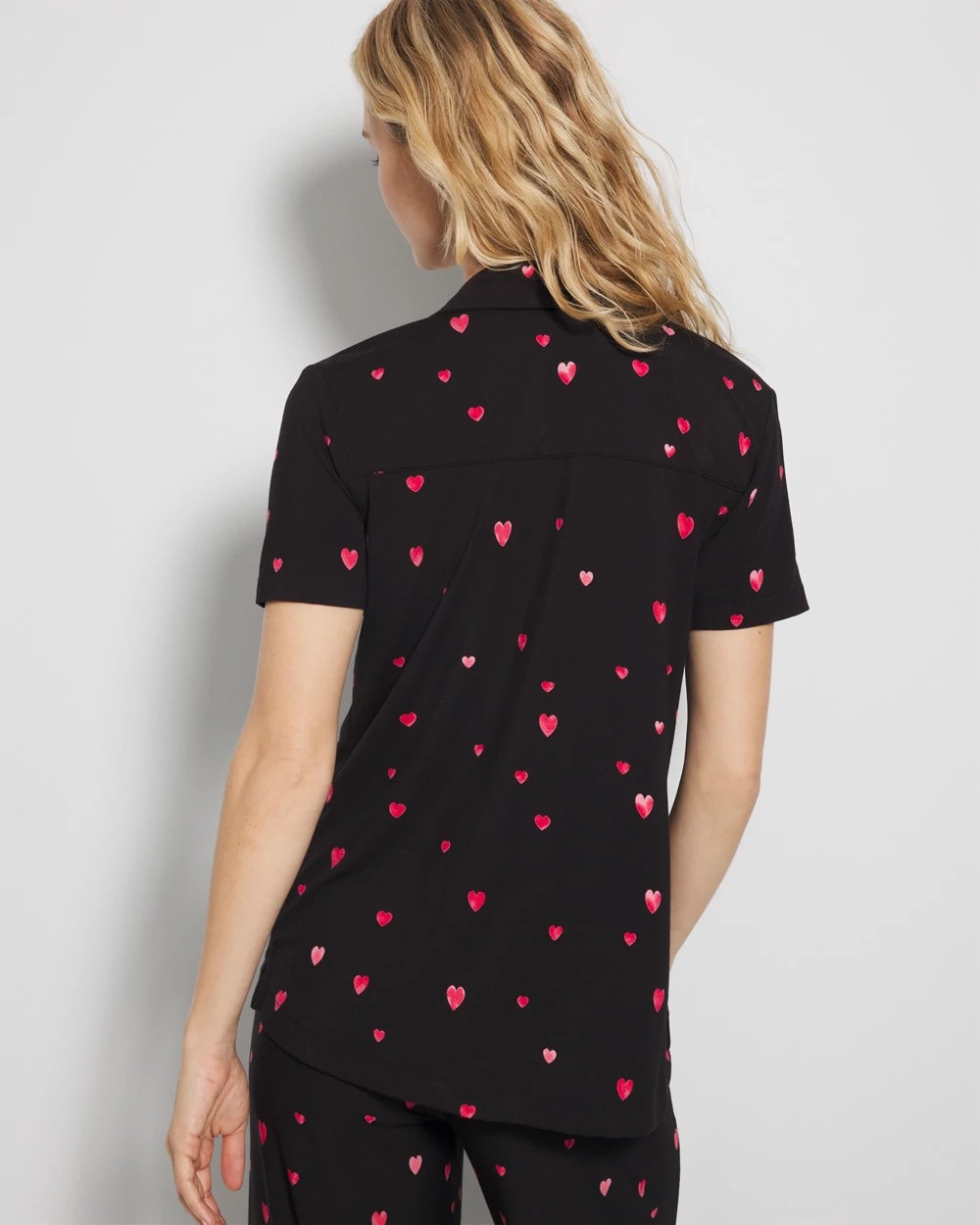 Short Sleeve Notch Collar Pajama Top - FLOATING HEARTS BLACK RED | Soma Online